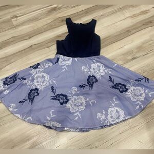 Jodi Kristopher Navy Floral Fit & Flare Dress Womenโs Size 1 Striped -258